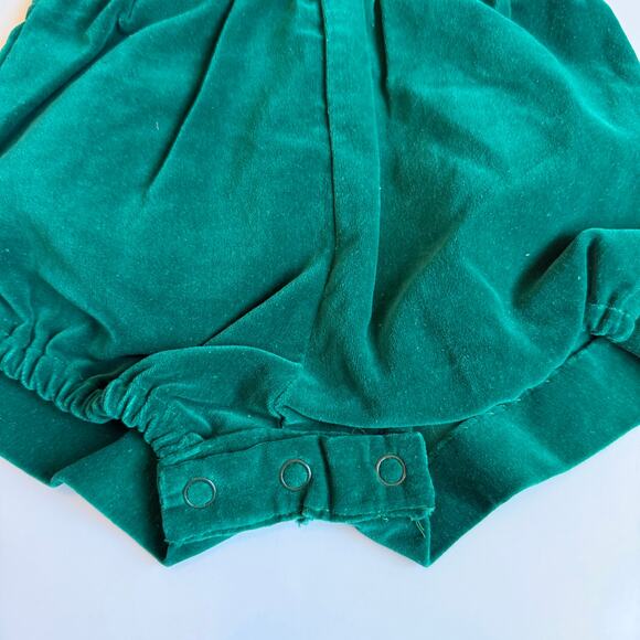Vintage Baby Suspender Short Set Green Velour 6-9m - Picture 16 of 16